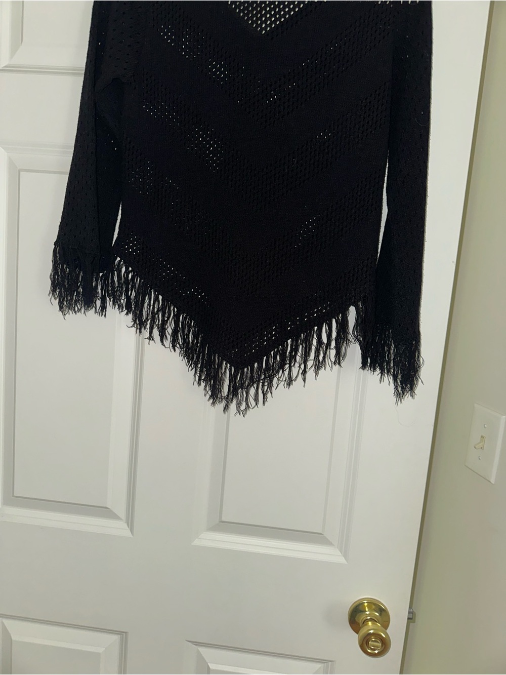 Black Fringe Knit Women's Sweater - Cozy V-Hem